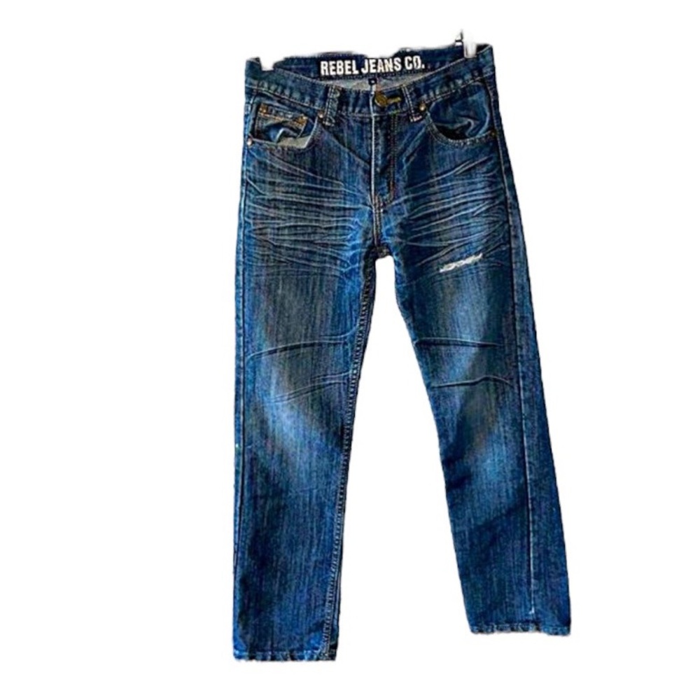 Rebel jeans co boys distressed‎ blue size 14 loose zip fly button Streetwear*